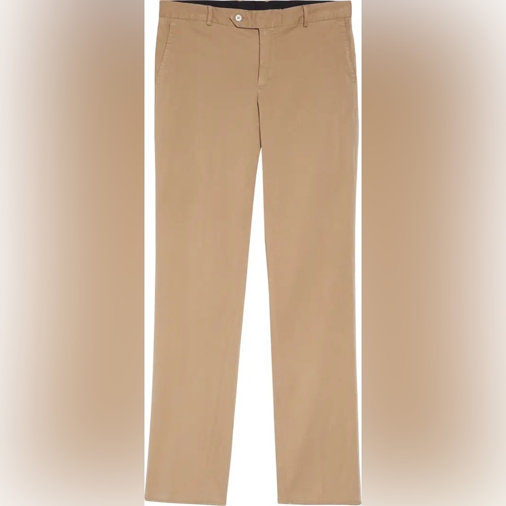 NORDSTROM Trim Straight Leg Stretch Flat Front Chino Trousers in Tan Desert